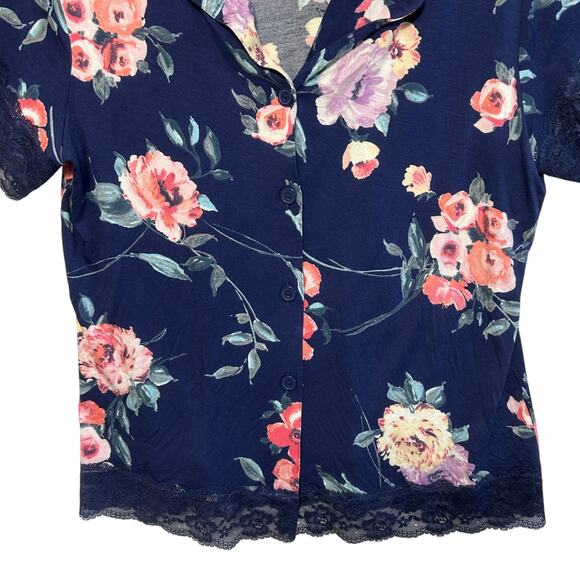 Apt. 9 Intimates Button Up Sleep Shirt NWT Women's Sz M Alexina Floral Navy Lace - Picture 5 of 6